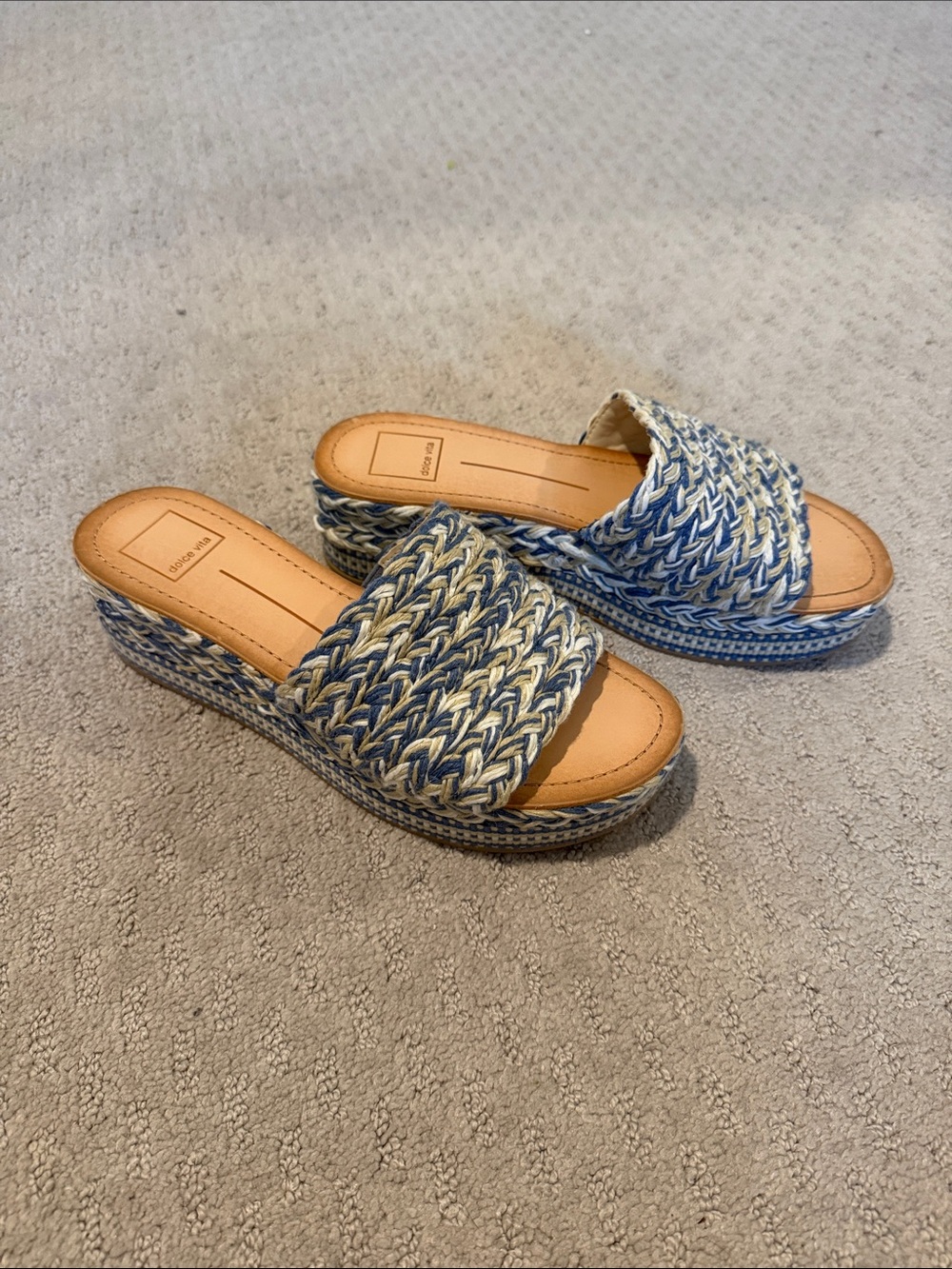 Dolce Vita Platform Slide Sandals - Blue & Cream